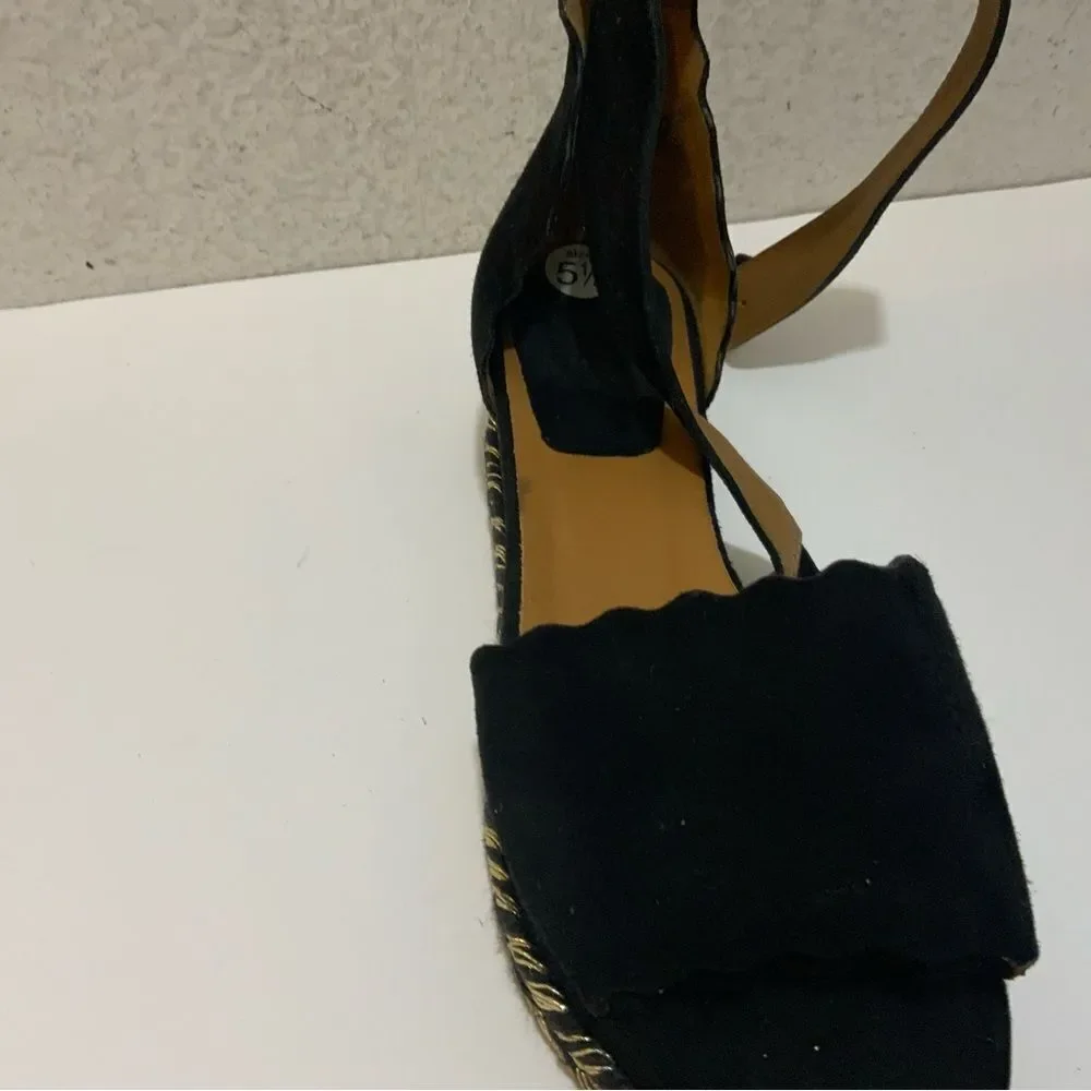 Chloe Black Suede Lauren Espadrille Wedge Sandals Size 36